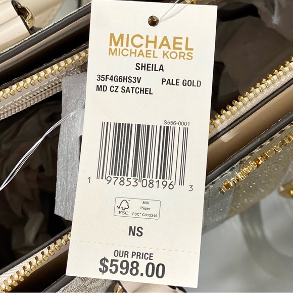 Michael Kors Sheila Medium Signature Logo and Metallic Satchel Crossbody - Picture 14 of 16